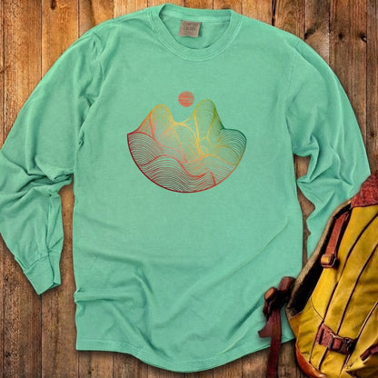 Mountain Sunset Woodblock Cotton Long Sleeve