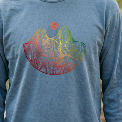 Mountain Sunset Woodblock Cotton Long Sleeve