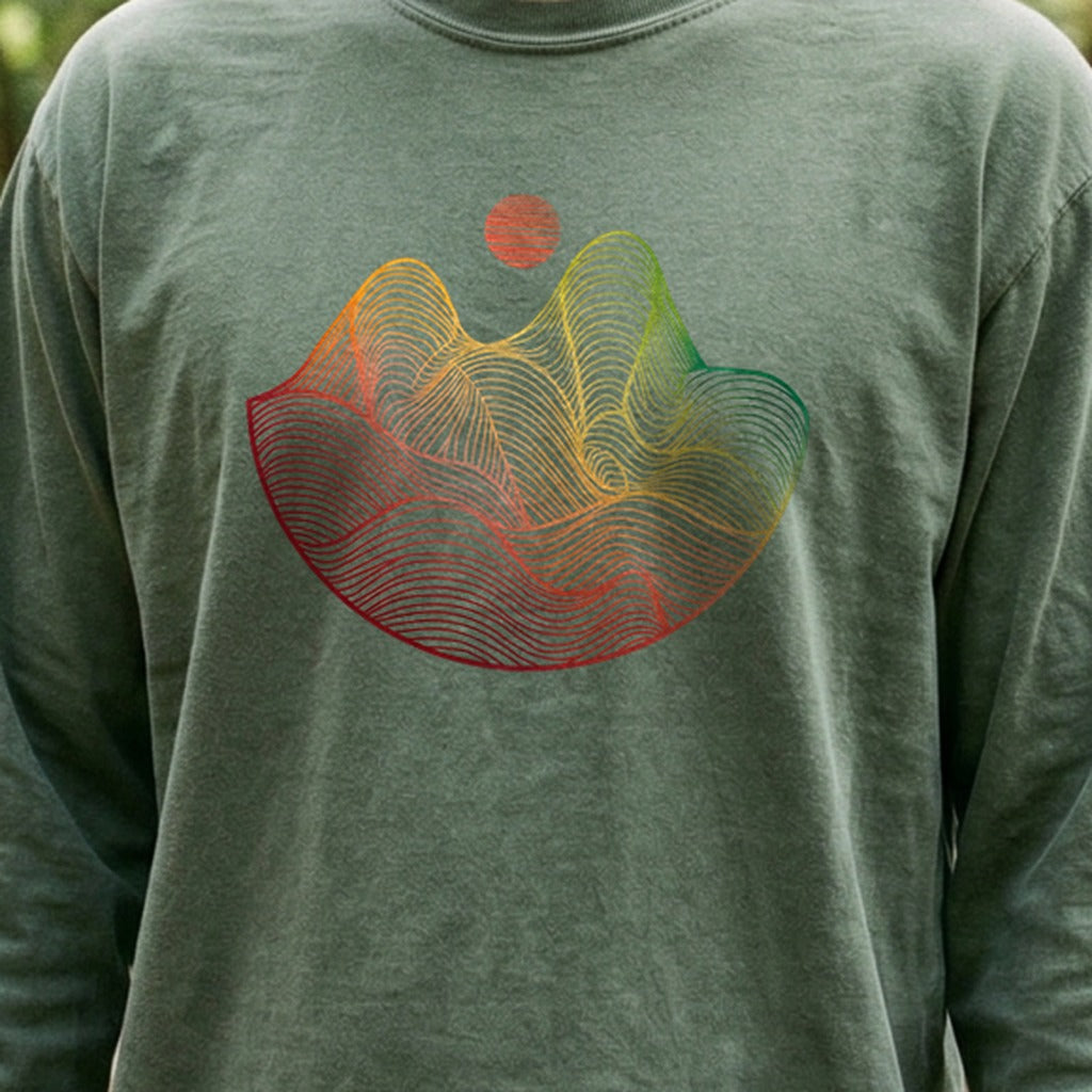 Mountain Sunset Woodblock Cotton Long Sleeve