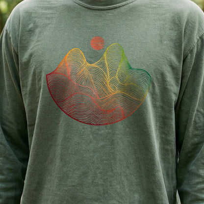Mountain Sunset Woodblock Cotton Long Sleeve