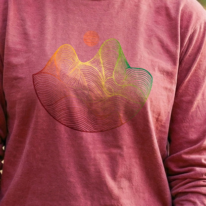 Mountain Sunset Woodblock Cotton Long Sleeve
