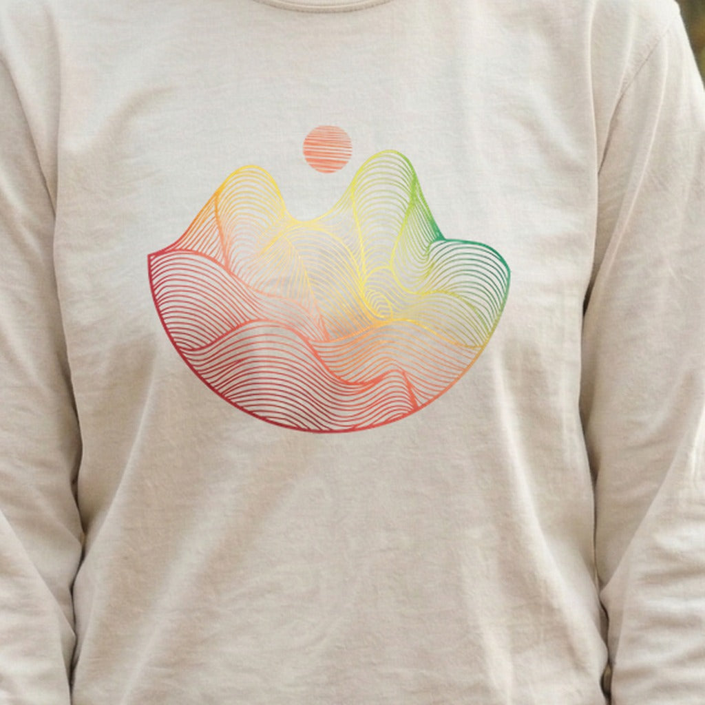Mountain Sunset Woodblock Cotton Long Sleeve