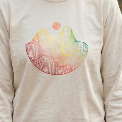 Mountain Sunset Woodblock Cotton Long Sleeve