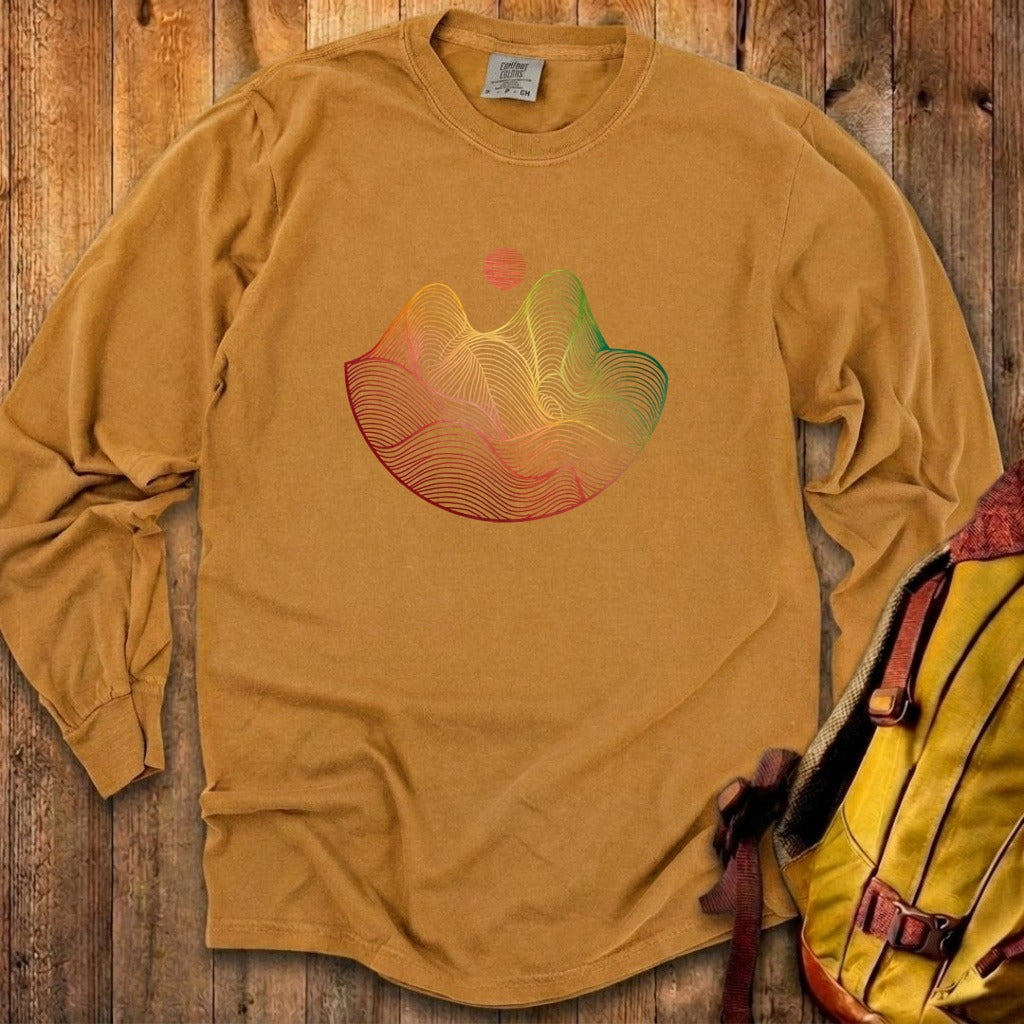 Mountain Sunset Woodblock Cotton Long Sleeve