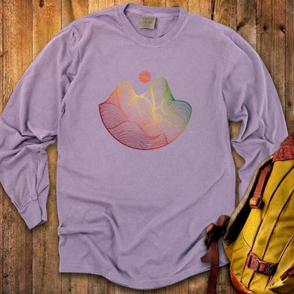 Mountain Sunset Woodblock Cotton Long Sleeve