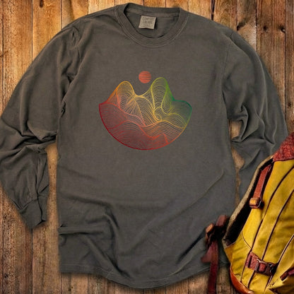 Mountain Sunset Woodblock Cotton Long Sleeve