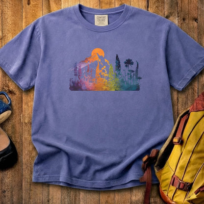 Mountain Wildflowers Sunset Watercolor Cotton T-Shirt
