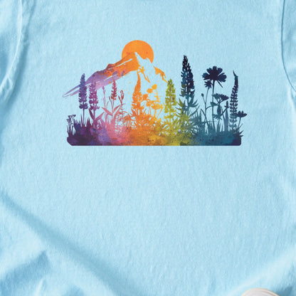 Mountain Wildflowers Sunset Watercolor Kids Cotton T-Shirt