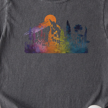 Mountain Wildflowers Sunset Watercolor Kids Cotton T-Shirt