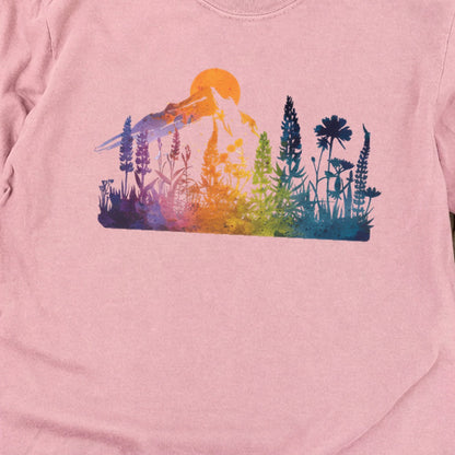 Mountain Wildflowers Sunset Watercolor Cotton Long Sleeve