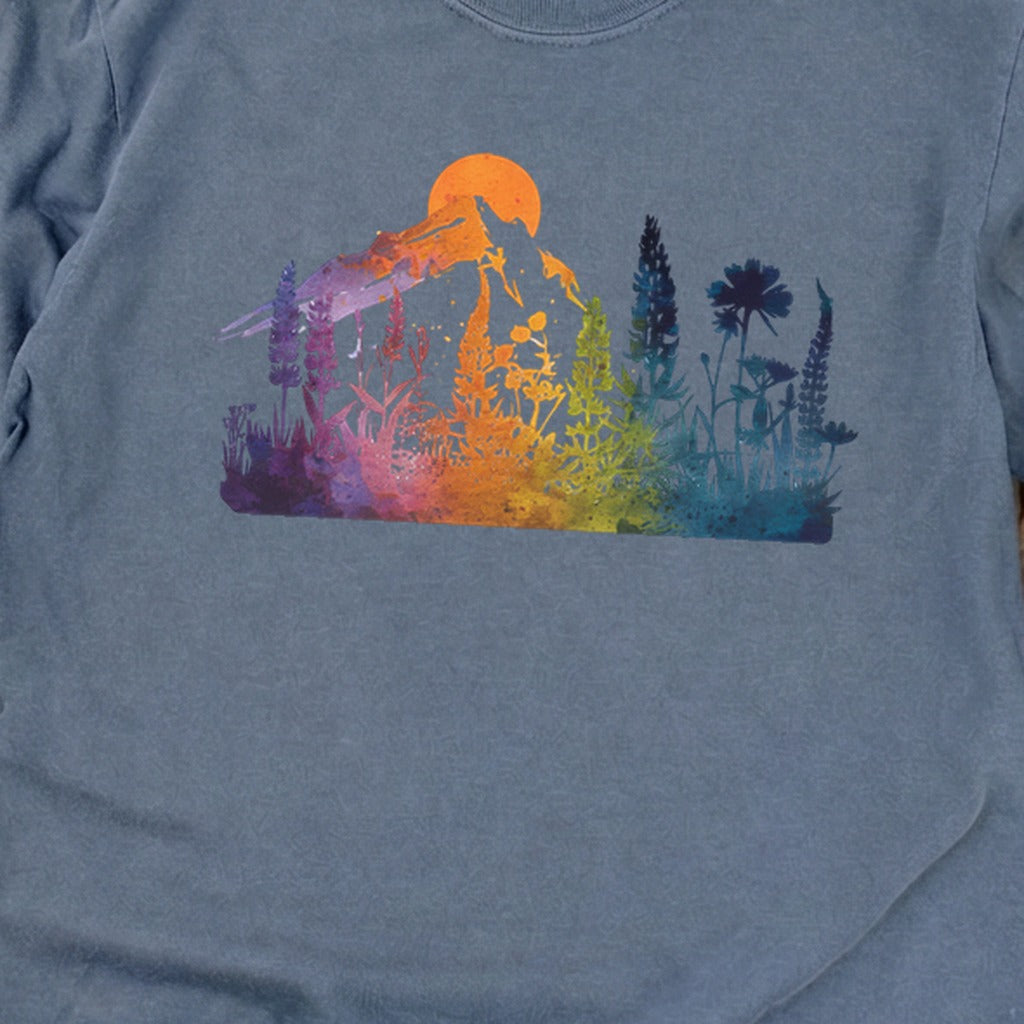Mountain Wildflowers Sunset Watercolor Cotton Long Sleeve