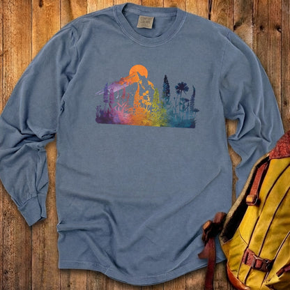 Mountain Wildflowers Sunset Watercolor Cotton Long Sleeve