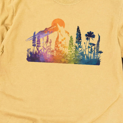 Mountain Wildflowers Sunset Watercolor Cotton Long Sleeve