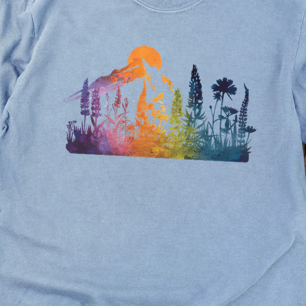 Mountain Wildflowers Sunset Watercolor Cotton Long Sleeve