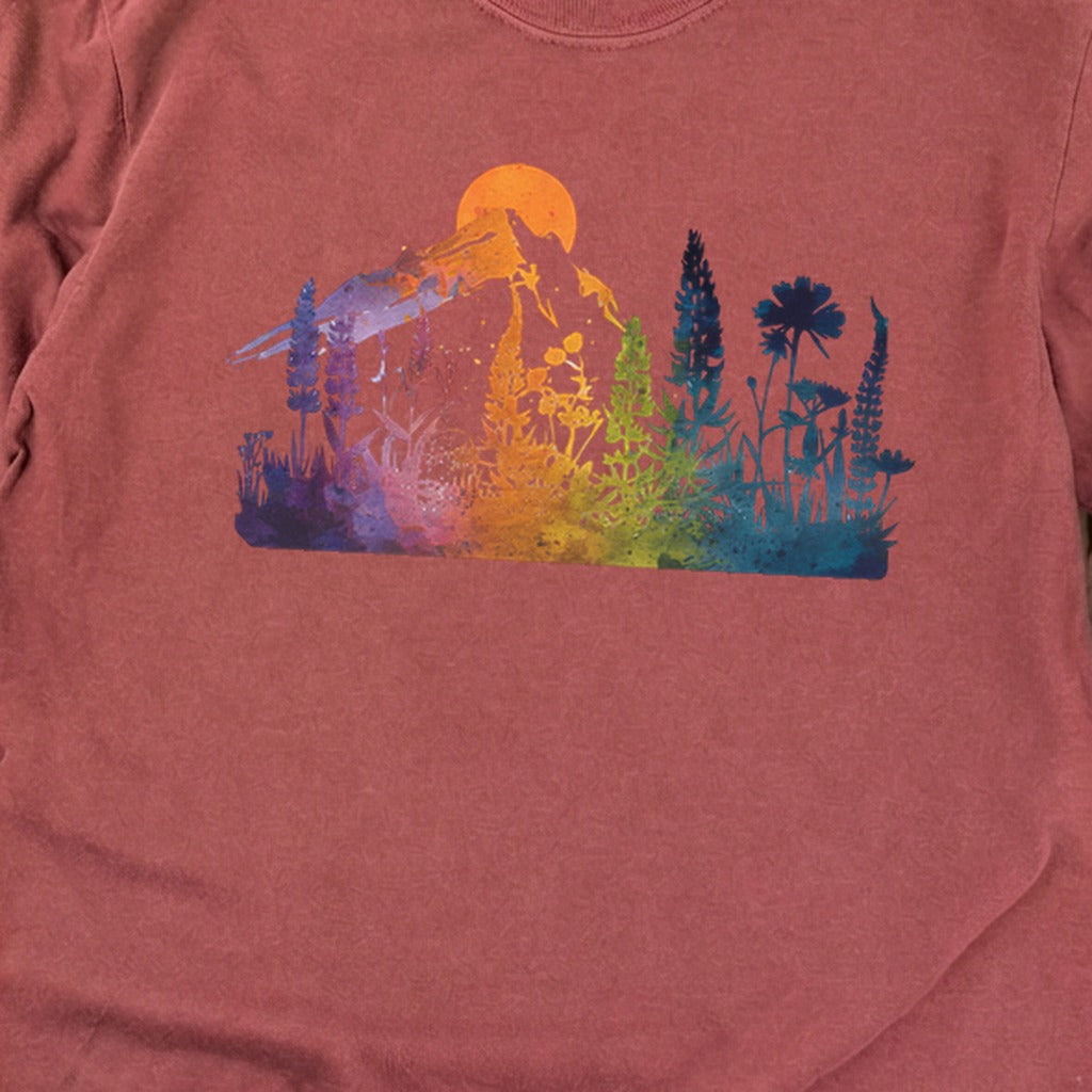 Mountain Wildflowers Sunset Watercolor Cotton Long Sleeve
