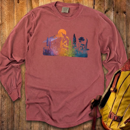 Mountain Wildflowers Sunset Watercolor Cotton Long Sleeve