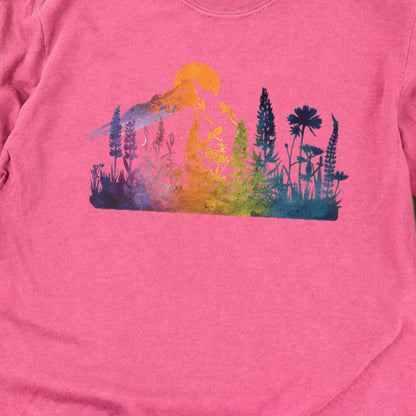 Mountain Wildflowers Sunset Watercolor Cotton Long Sleeve