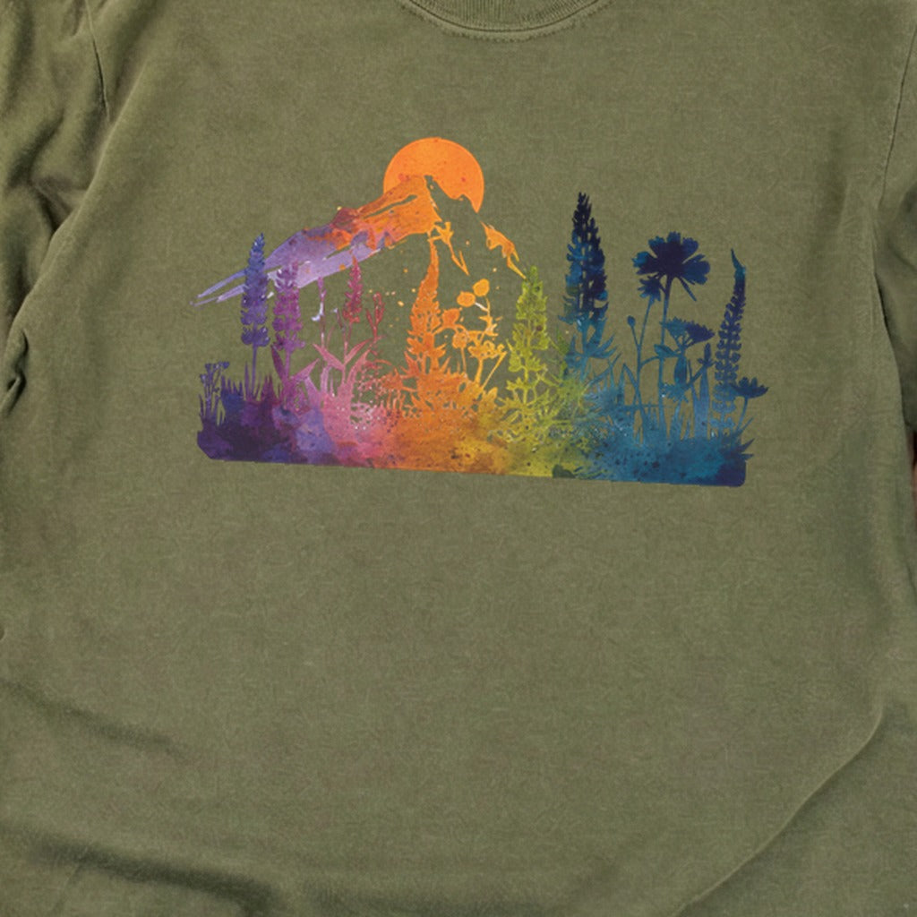 Mountain Wildflowers Sunset Watercolor Cotton Long Sleeve
