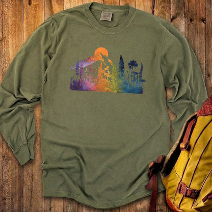 Mountain Wildflowers Sunset Watercolor Cotton Long Sleeve