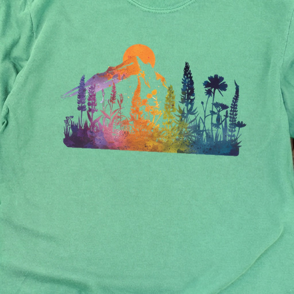 Mountain Wildflowers Sunset Watercolor Cotton Long Sleeve