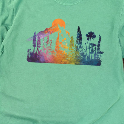 Mountain Wildflowers Sunset Watercolor Cotton Long Sleeve