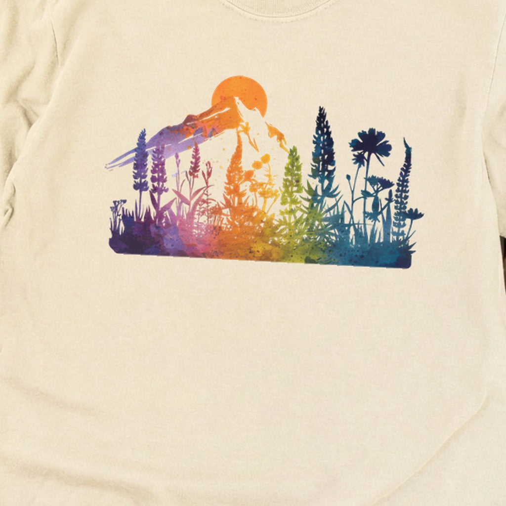 Mountain Wildflowers Sunset Watercolor Cotton Long Sleeve