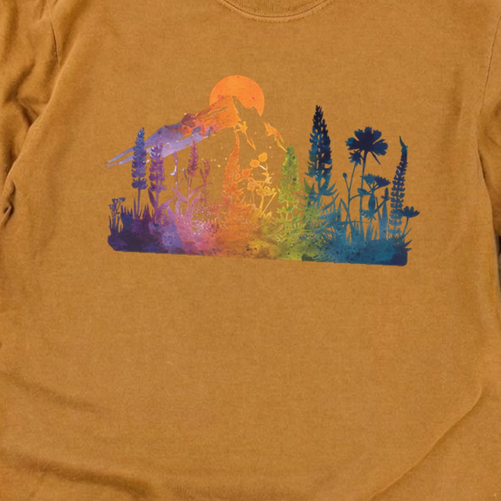 Mountain Wildflowers Sunset Watercolor Cotton Long Sleeve