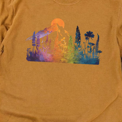 Mountain Wildflowers Sunset Watercolor Cotton Long Sleeve