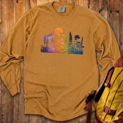 Mountain Wildflowers Sunset Watercolor Cotton Long Sleeve