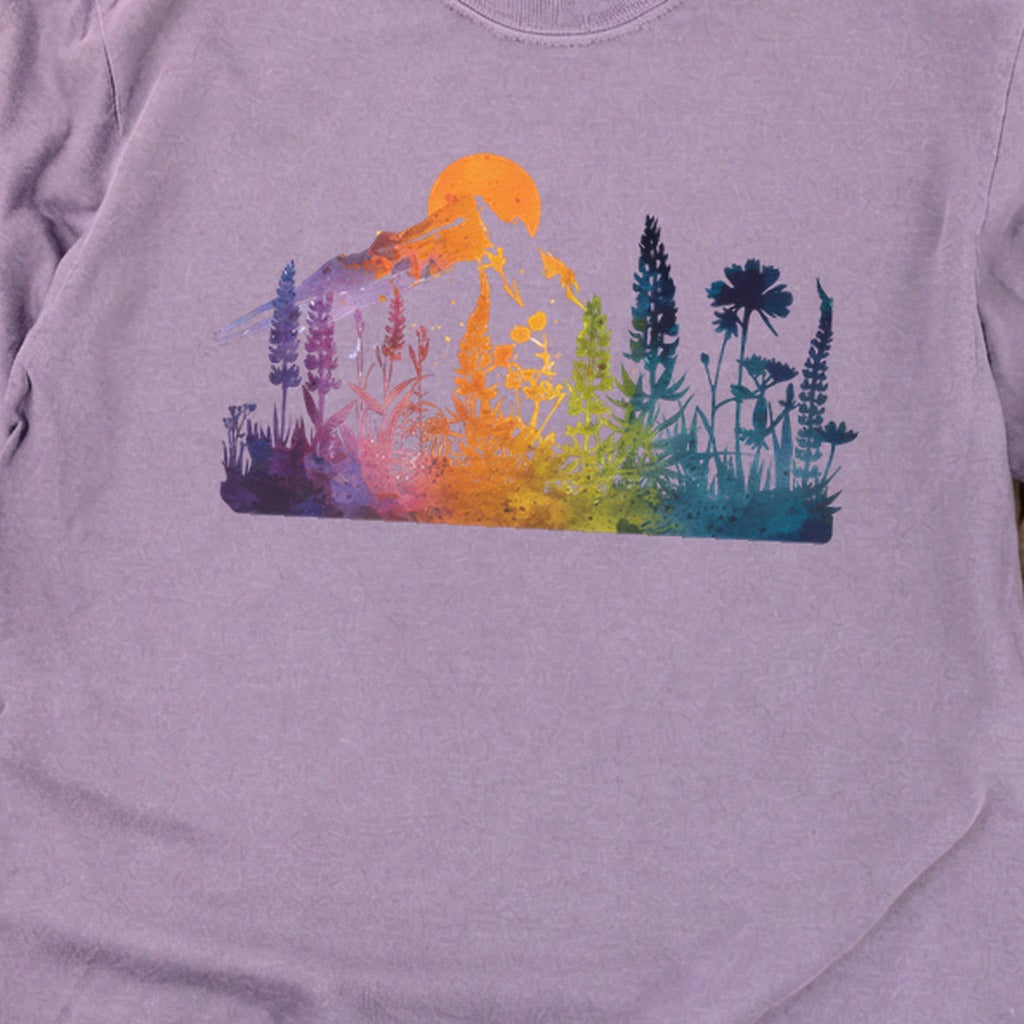 Mountain Wildflowers Sunset Watercolor Cotton Long Sleeve