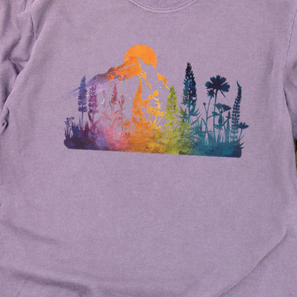 Mountain Wildflowers Sunset Watercolor Cotton Long Sleeve