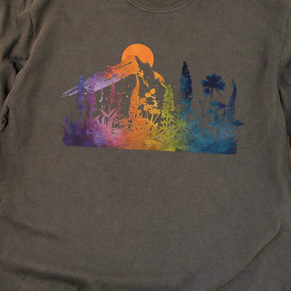 Mountain Wildflowers Sunset Watercolor Cotton Long Sleeve