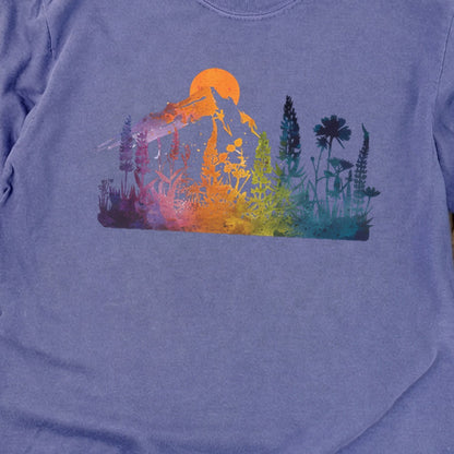 Mountain Wildflowers Sunset Watercolor Cotton Long Sleeve