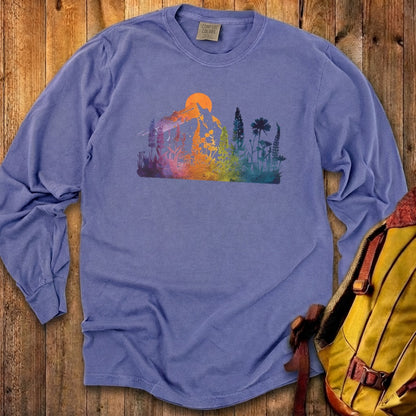 Mountain Wildflowers Sunset Watercolor Cotton Long Sleeve