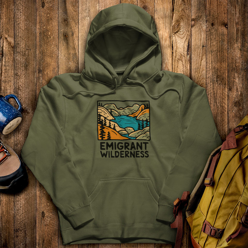 Emigrant Wilderness Hoodie Military Green Adventure and Outdoors Themed Hoodie