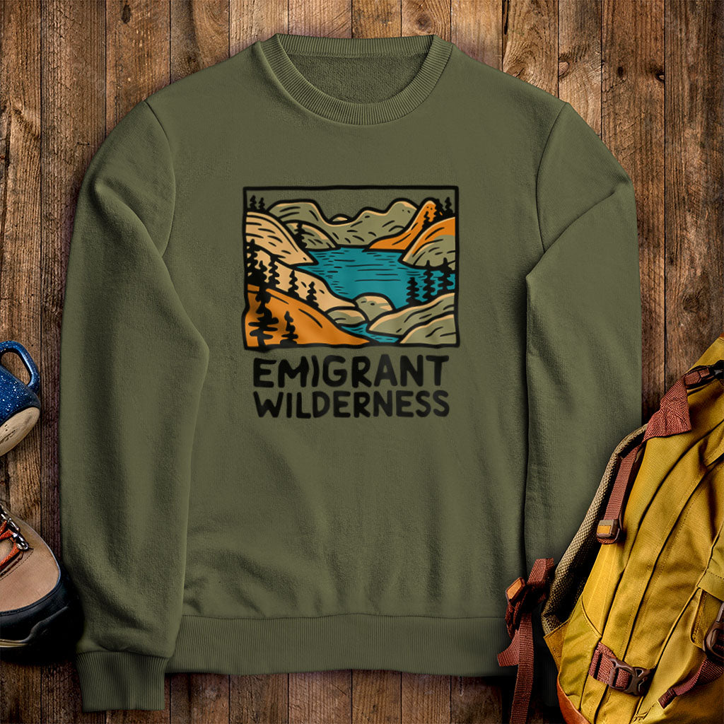 Emigrant Wilderness Crewneck Sweatshirt Military Green Adventure and Outdoors Themed Sweatshirt