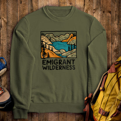 Emigrant Wilderness Crewneck Sweatshirt Military Green Adventure and Outdoors Themed Sweatshirt