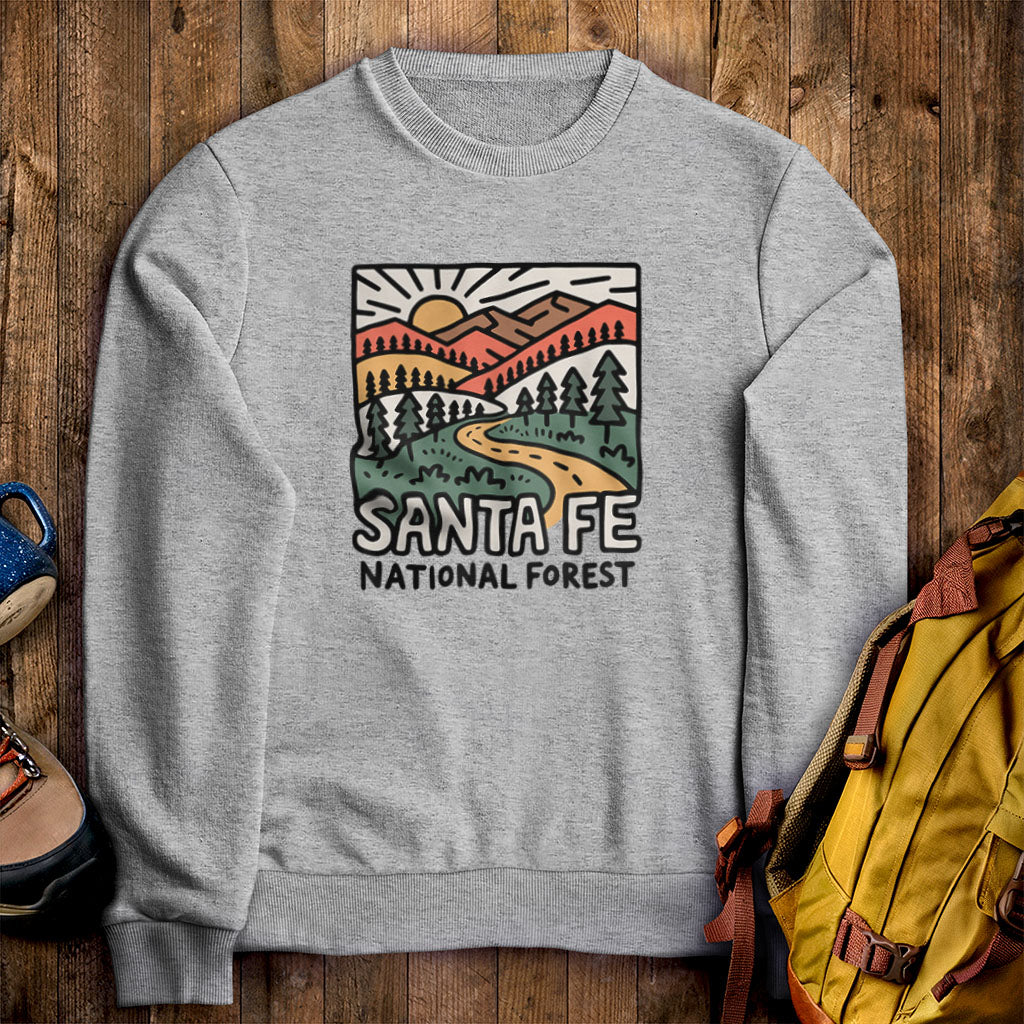 Santa Fe National Forest Crewneck Sweatshirt Sport Grey Adventure and Outdoors Themed Sweatshirt