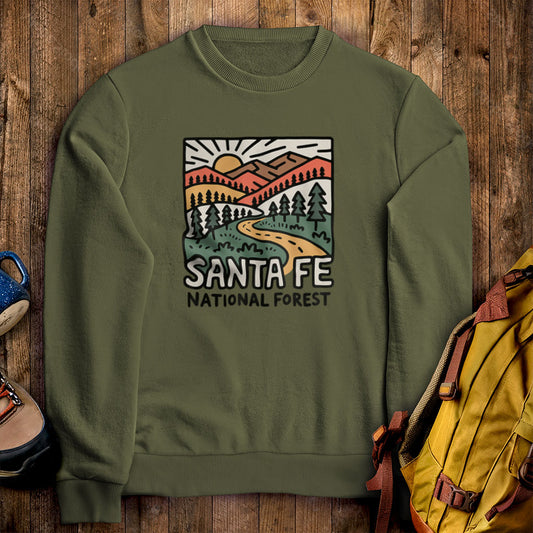 Santa Fe National Forest Crewneck Sweatshirt Military Green Adventure and Outdoors Themed Sweatshirt