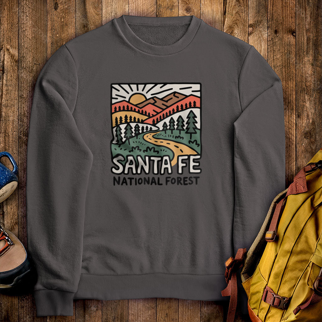 Santa Fe National Forest Crewneck Sweatshirt Charcoal Adventure and Outdoors Themed Sweatshirt