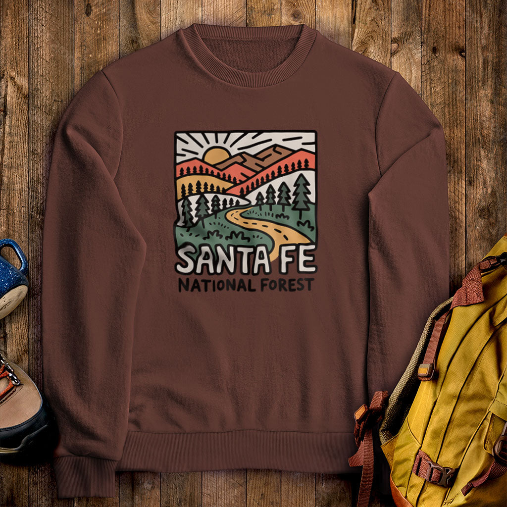 Santa Fe National Forest Crewneck Sweatshirt Cocoa Adventure and Outdoors Themed Sweatshirt