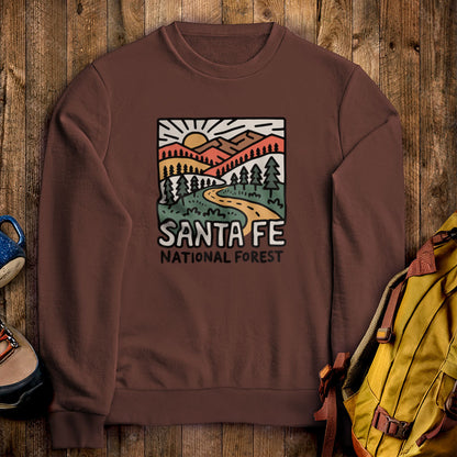 Santa Fe National Forest Crewneck Sweatshirt Cocoa Adventure and Outdoors Themed Sweatshirt