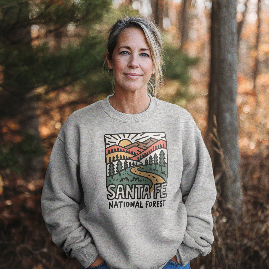Santa Fe National Forest Crewneck Sweatshirt Adventure and Outdoors Themed Sweatshirt