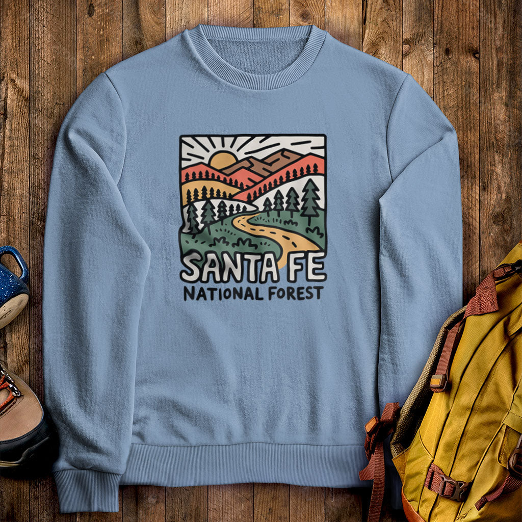 Santa Fe National Forest Crewneck Sweatshirt Stone Blue Adventure and Outdoors Themed Sweatshirt