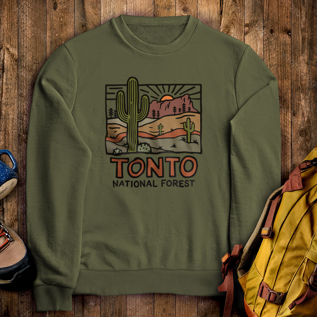 Tonto National Forest Crewneck Sweatshirt Military Green Adventure and Outdoors Themed Sweatshirt