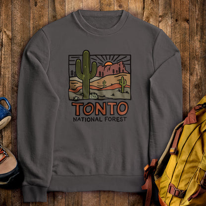 Tonto National Forest Crewneck Sweatshirt Charcoal Adventure and Outdoors Themed Sweatshirt