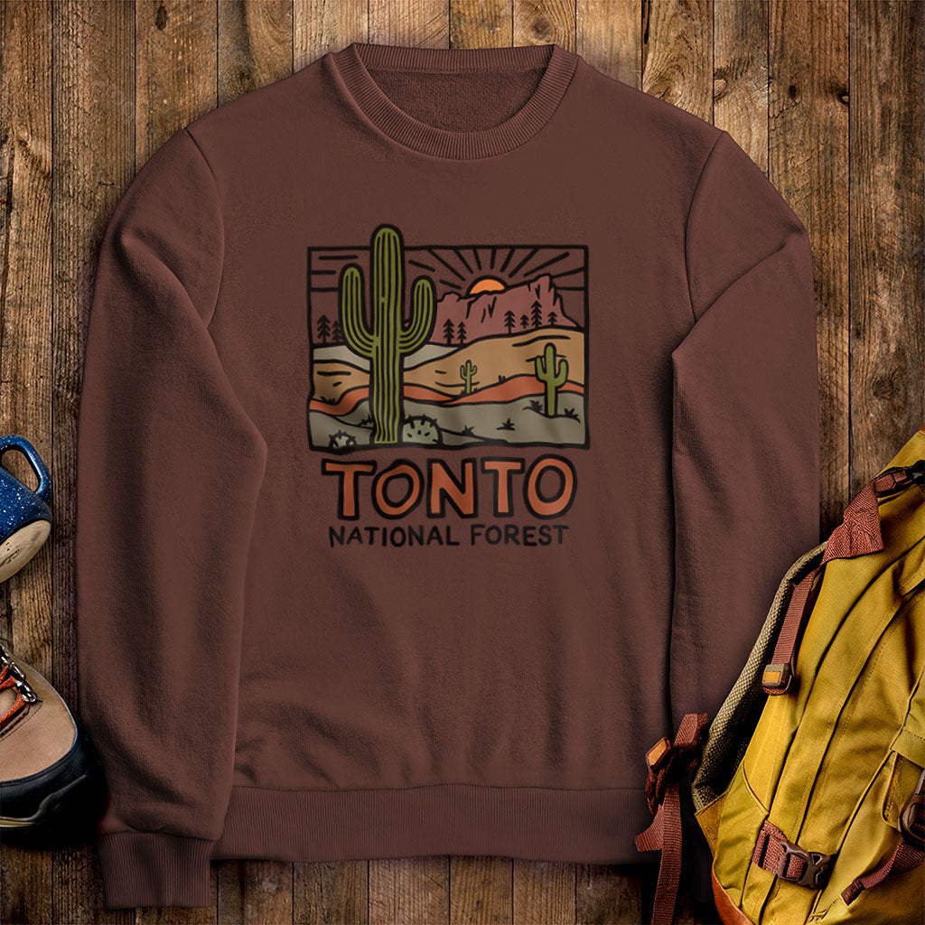 Tonto National Forest Crewneck Sweatshirt Cocoa Adventure and Outdoors Themed Sweatshirt