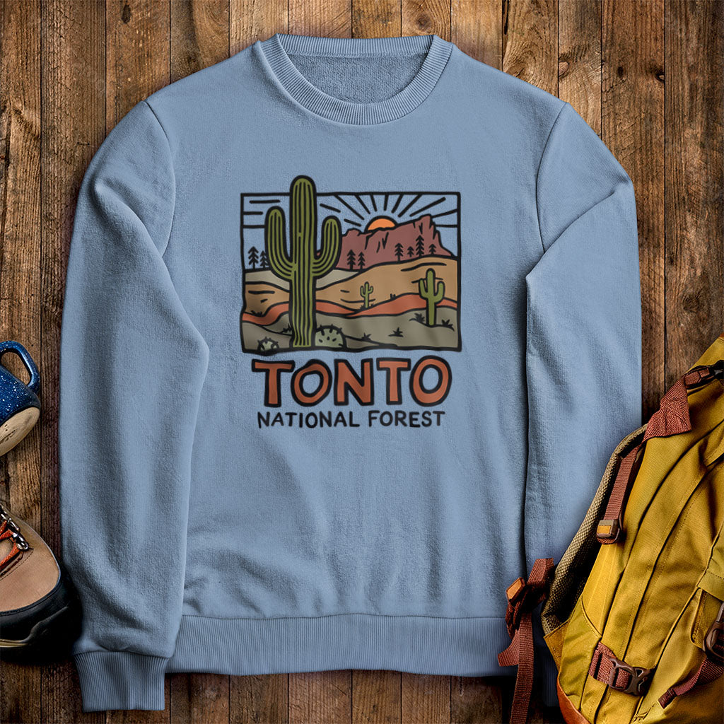 Tonto National Forest Crewneck Sweatshirt Stone Blue Adventure and Outdoors Themed Sweatshirt