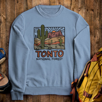 Tonto National Forest Crewneck Sweatshirt Stone Blue Adventure and Outdoors Themed Sweatshirt