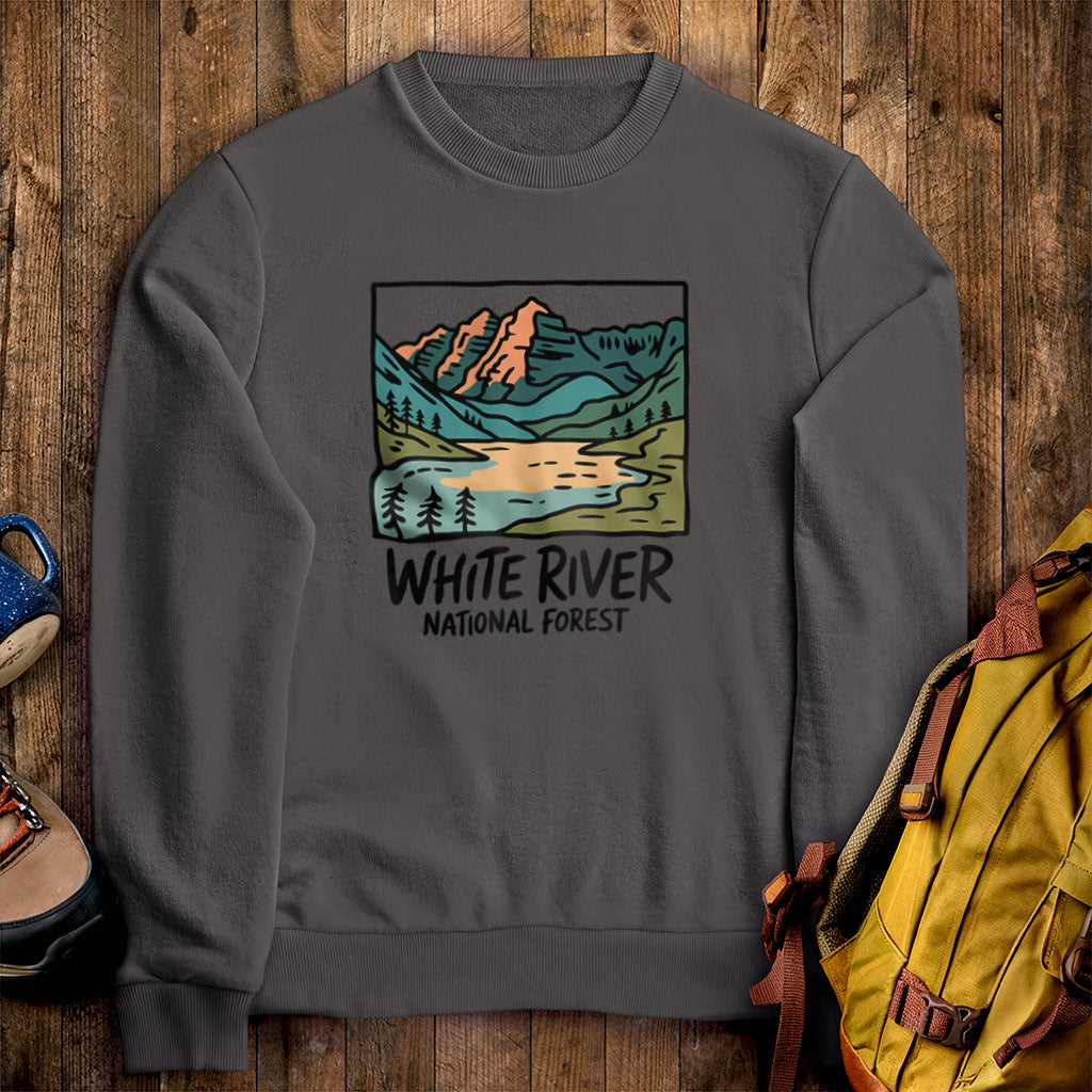 White River National Forest Crewneck Sweatshirt Charcoal Adventure and Outdoors Themed Sweatshirt